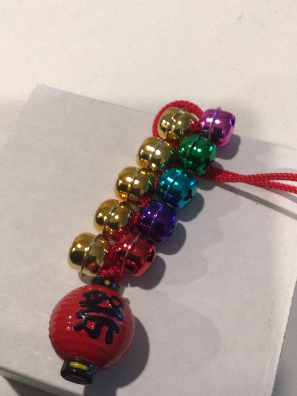 Red Lantern Bell Ornament with Multicolor Jingle Bells from and bought in Japan - Picture 3 of 3